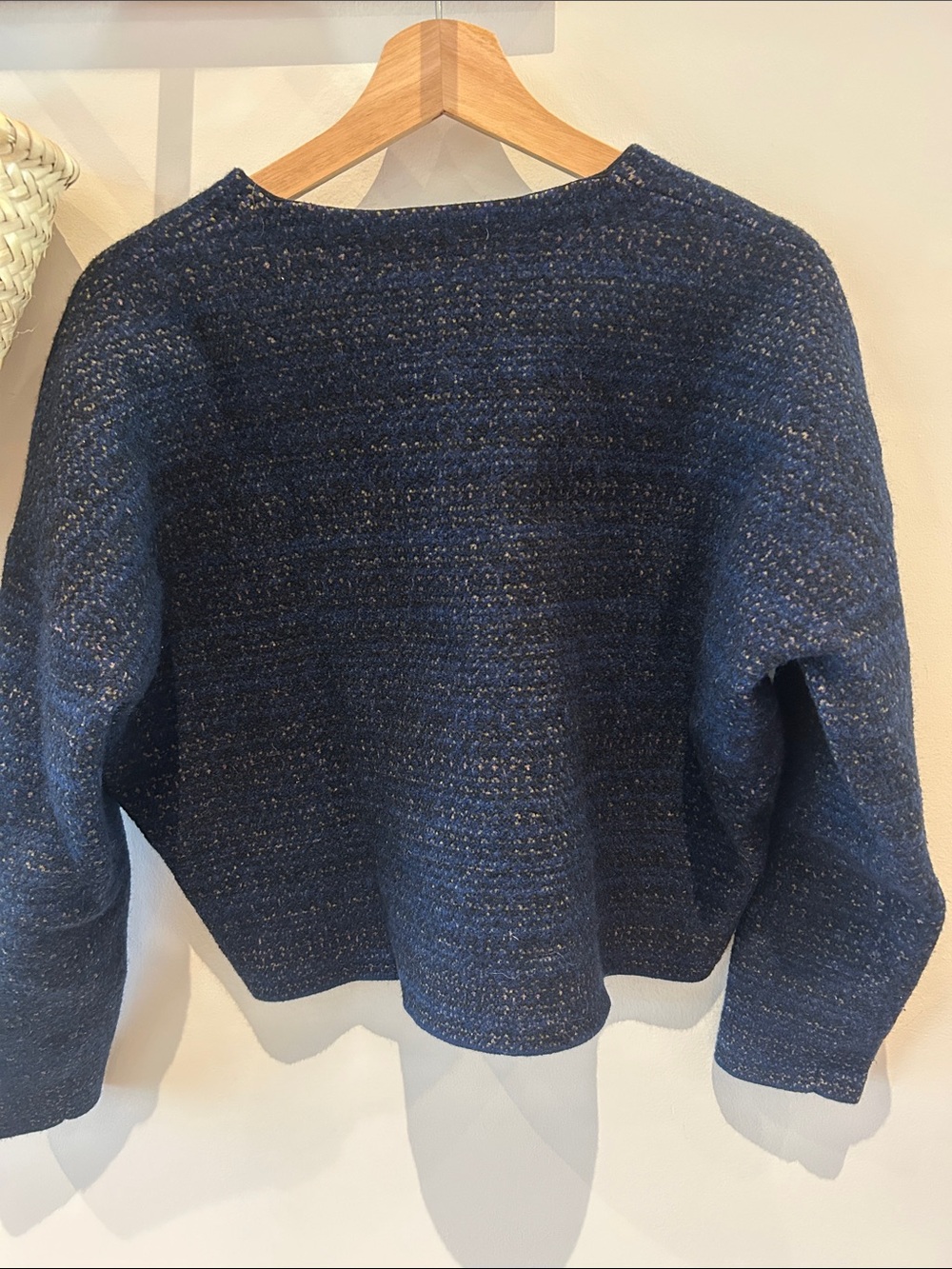 COS Navy Textured V-Neck Sweater - Picture 3 of 4